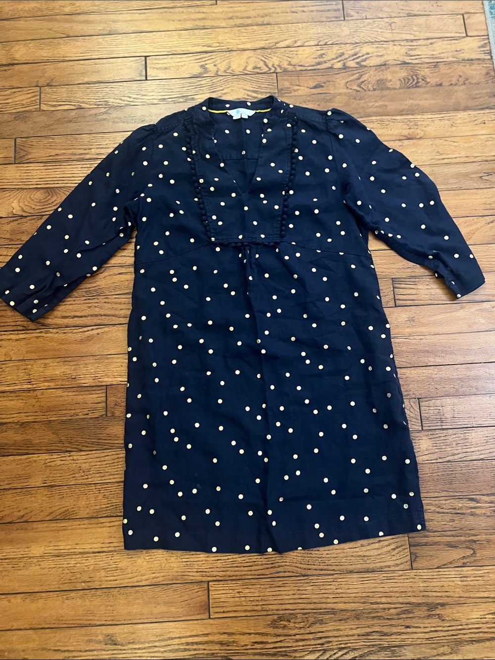 Boden Navy Dress with Gold Polka Dots
